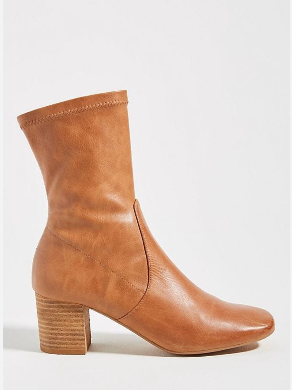 Mid-Calf Stacked Heel Boot in Tan Leather